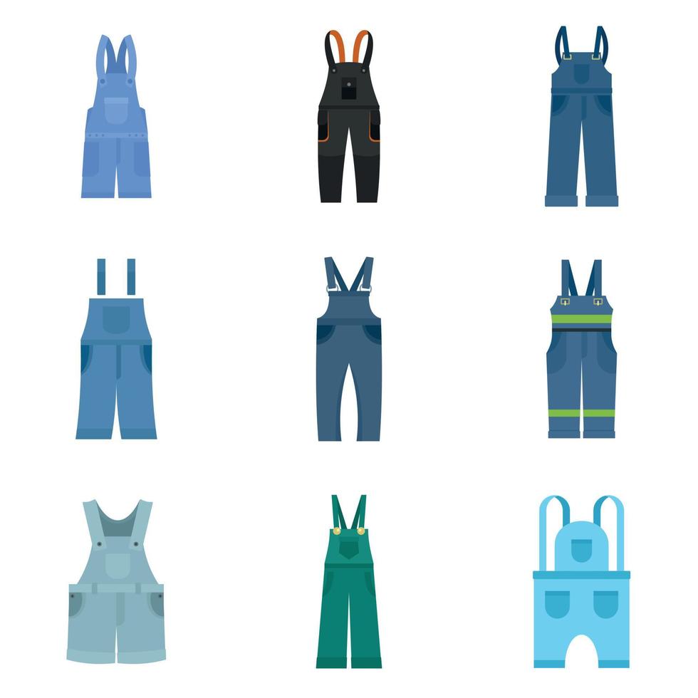 conjunto de ícones de roupa de trabalho de macacão, estilo simples vetor