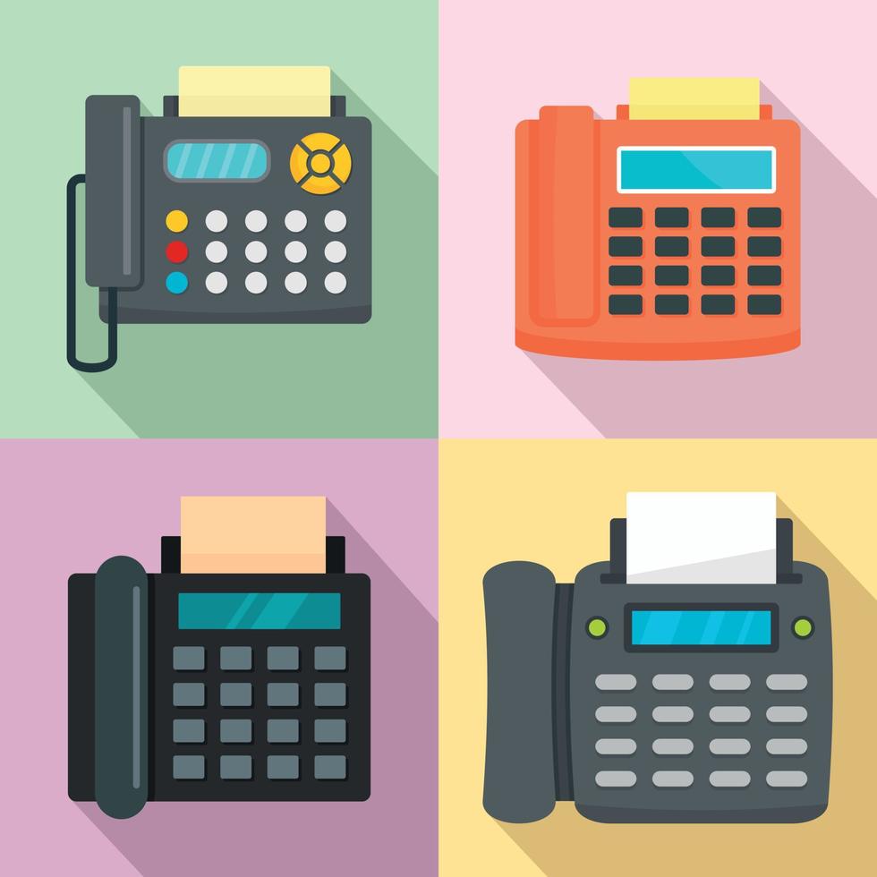 conjunto de ícones de telefone de máquina de fax, estilo simples vetor