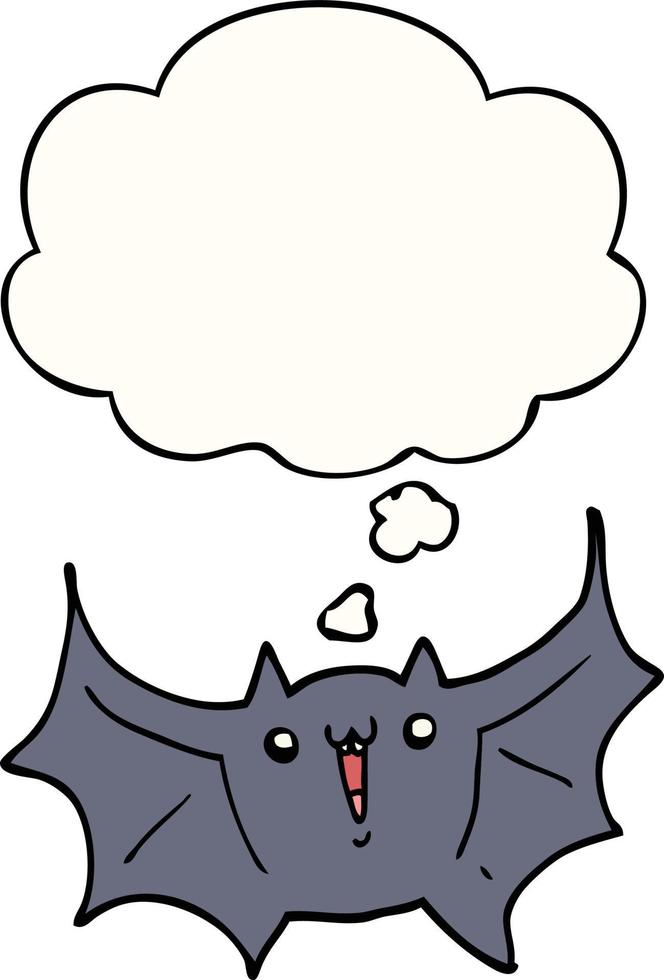 desenho animado morcego vampiro feliz e balão de pensamento vetor