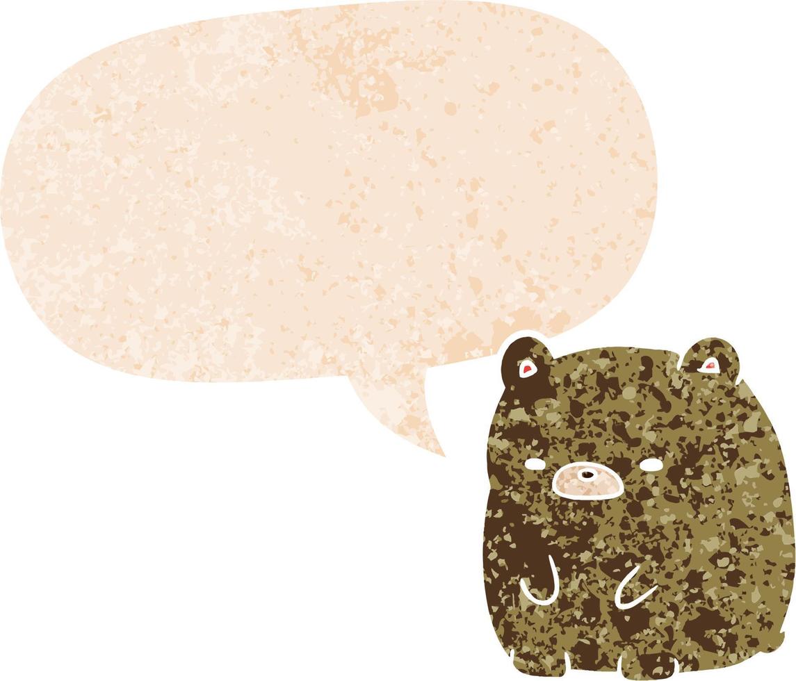 desenho animado urso triste e bolha de fala em estilo retrô texturizado vetor