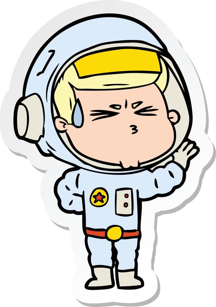 adesivo de um astronauta estressado de desenho animado vetor