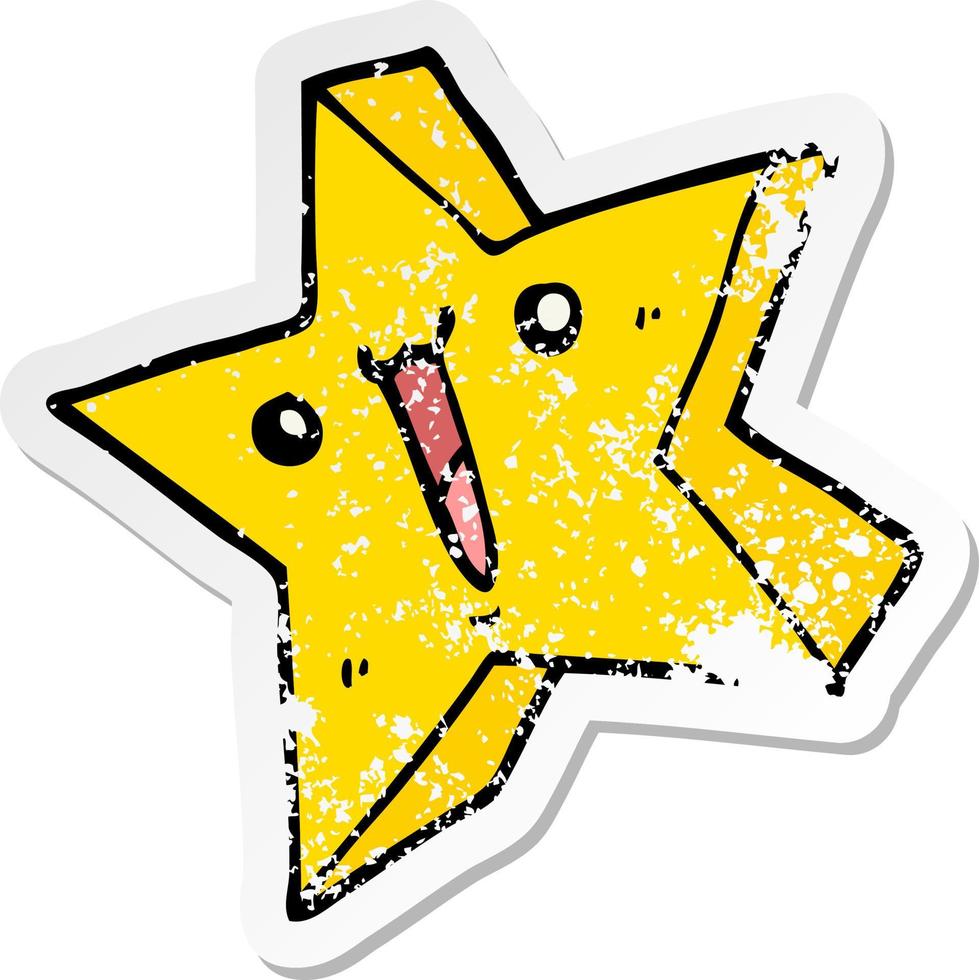 vinheta angustiada de uma estrela feliz de desenho animado vetor