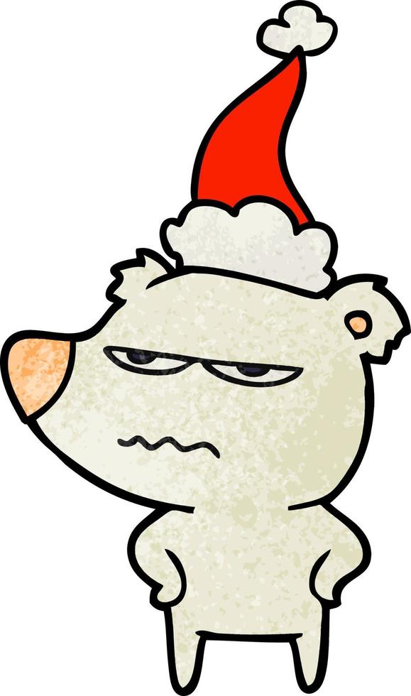 desenho de textura polar de urso bravo de um chapéu de Papai Noel vetor
