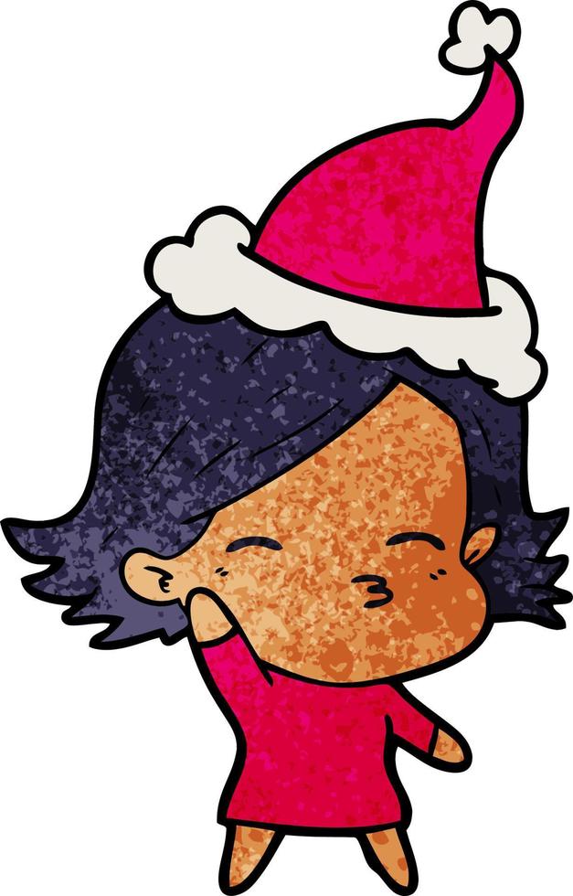 desenho texturizado de uma mulher usando chapéu de papai noel vetor