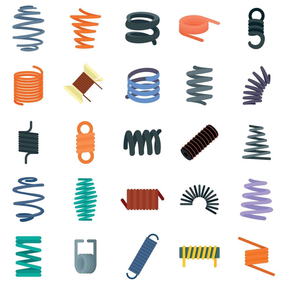 conjunto de ícones de cabo de mola helicoidal, estilo simples vetor