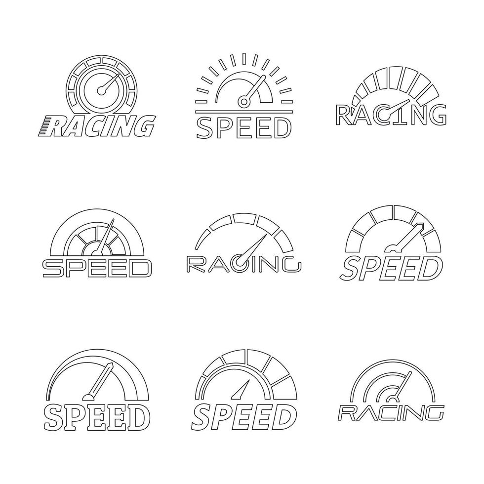 conjunto de logotipo do painel de nível de velocímetro, estilo de estrutura de tópicos vetor