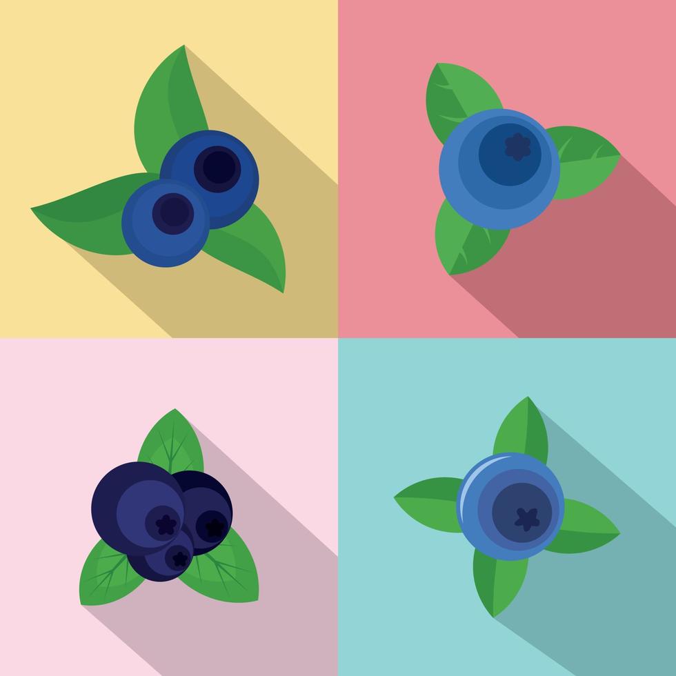 conjunto de ícones de frutas doces de mirtilo estilo simples vetor