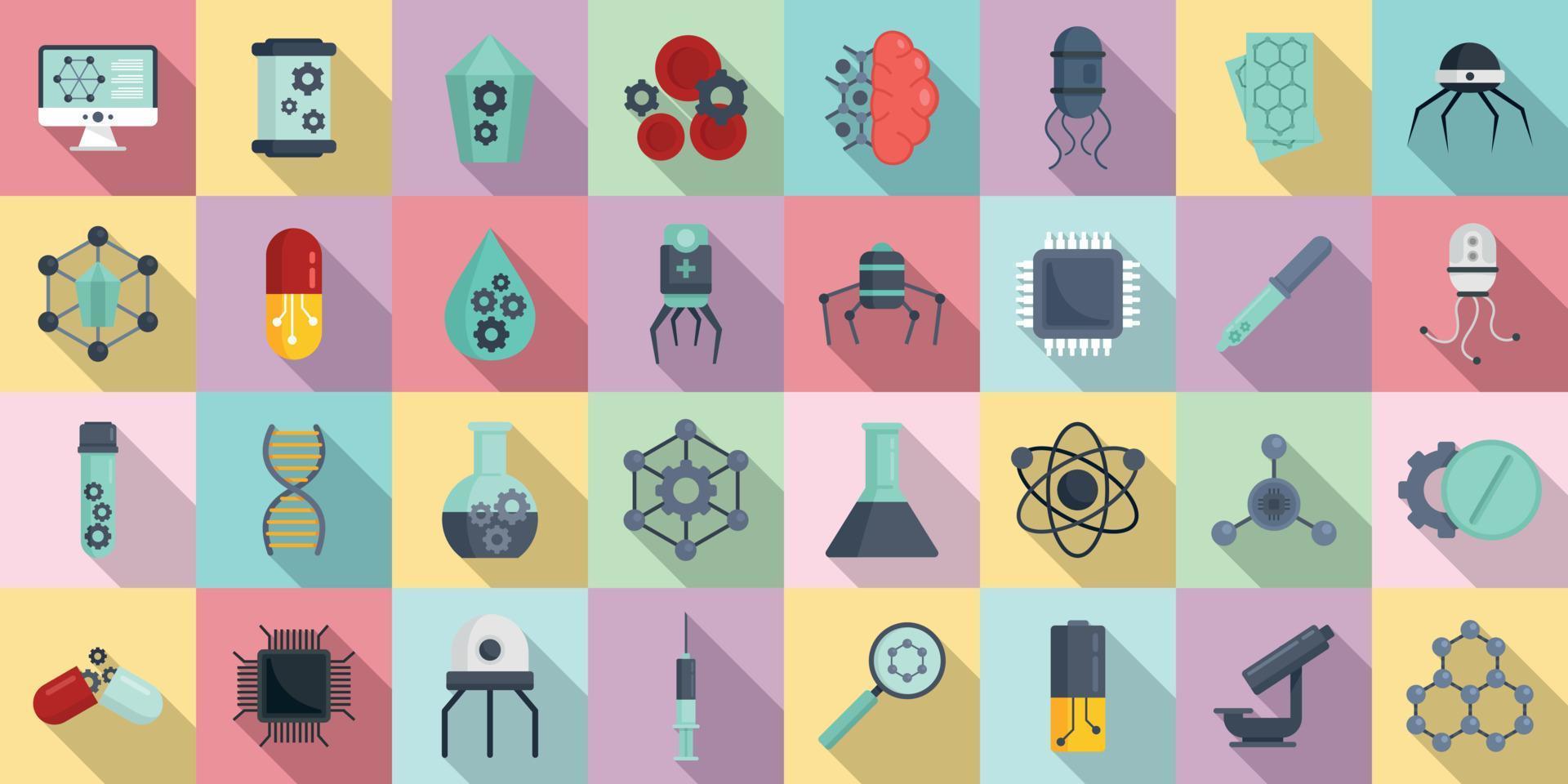 conjunto de ícones de nanotecnologia, estilo simples vetor