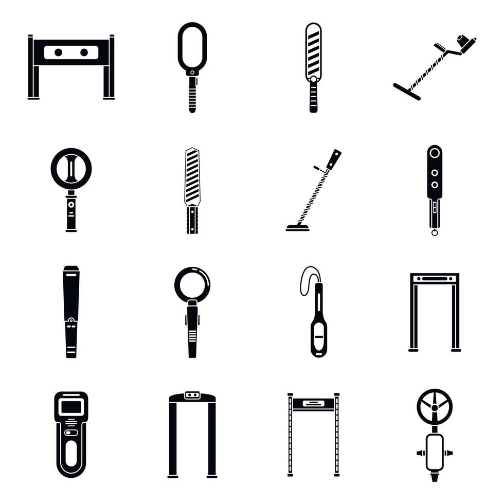 conjunto de ícones de acesso ao detector de metais, estilo simples vetor