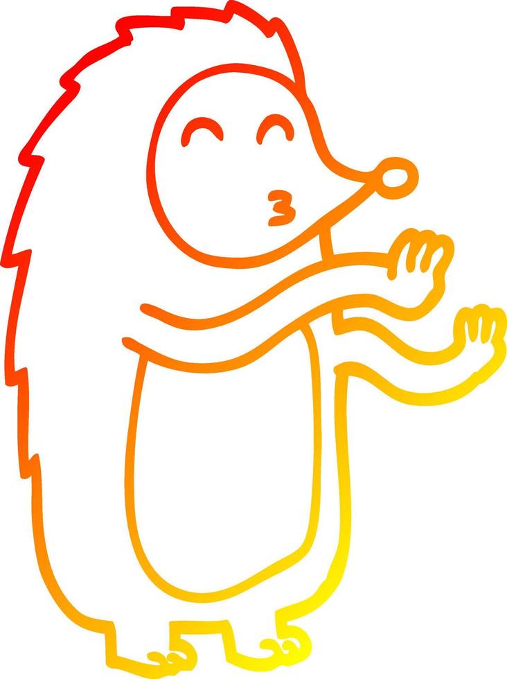 desenho de linha de gradiente quente desenho animado ouriço dançando vetor