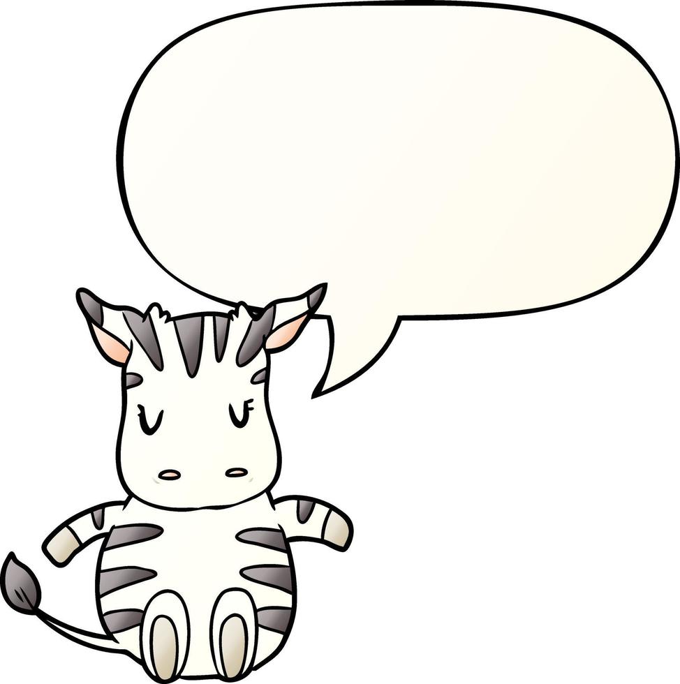 zebra de desenho animado bonito e bolha de fala no estilo de gradiente suave vetor