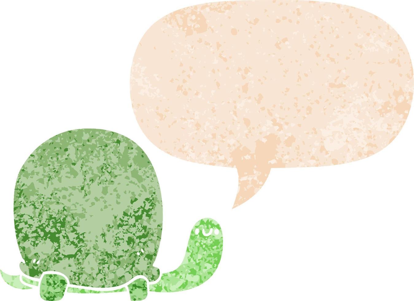 tartaruga de desenho animado bonito e bolha de fala em estilo retrô texturizado vetor