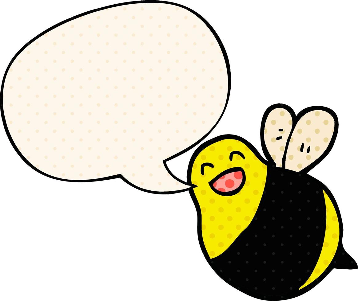 abelha de desenho animado e bolha de fala no estilo de quadrinhos vetor