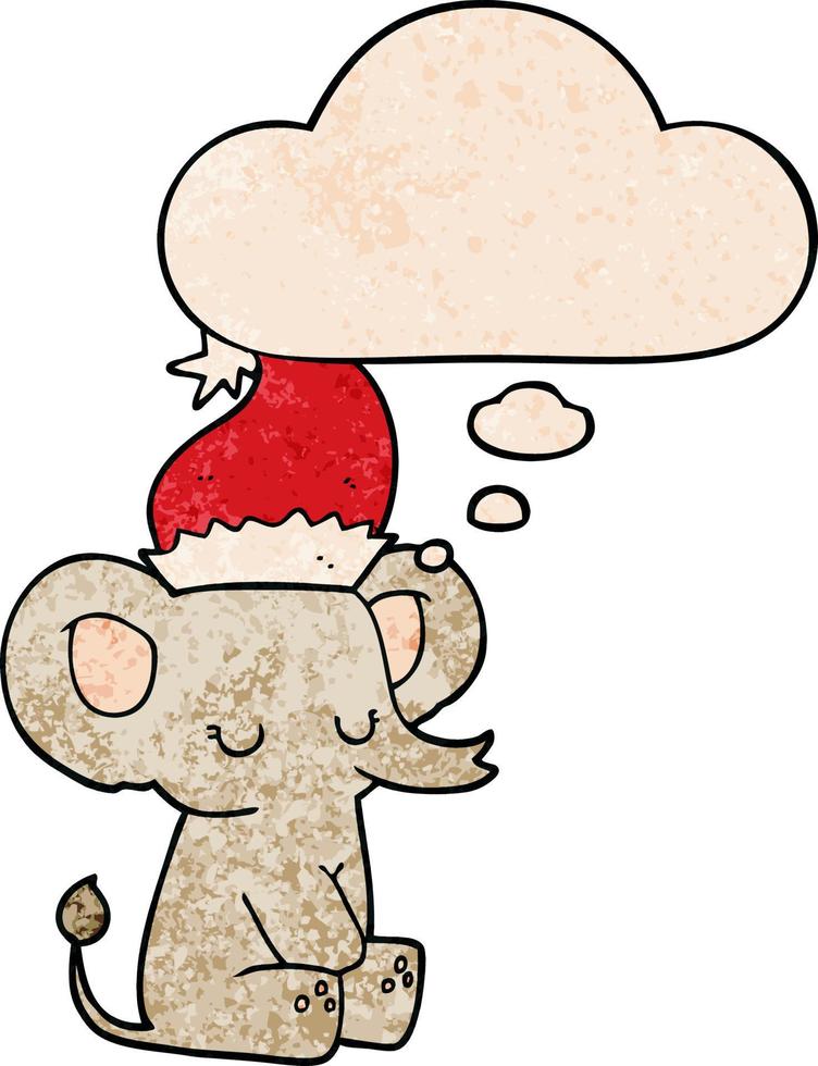 elefante de natal fofo e balão de pensamento no estilo de padrão de textura grunge vetor