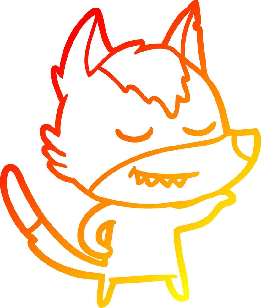 linha de gradiente quente desenhando lobo de desenho animado amigável vetor