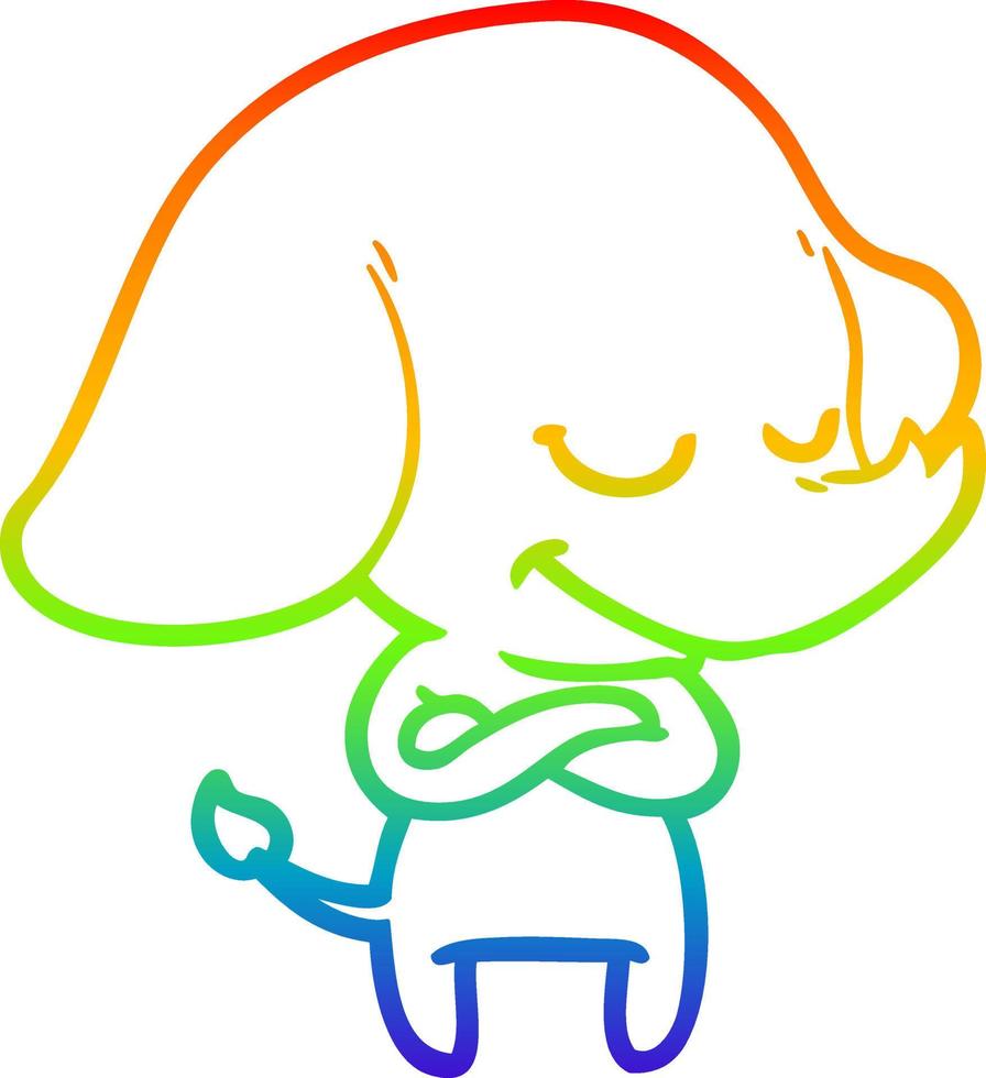 desenho de linha de gradiente de arco-íris desenho animado elefante sorridente vetor