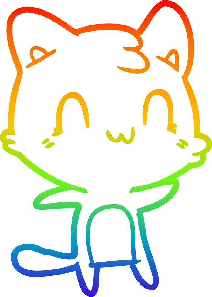 desenho de linha gradiente arco-íris desenho animado gato feliz vetor