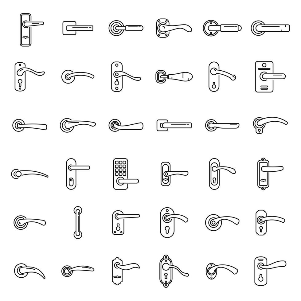 ícones de maçanetas de porta definir vetor de contorno. controle doméstico