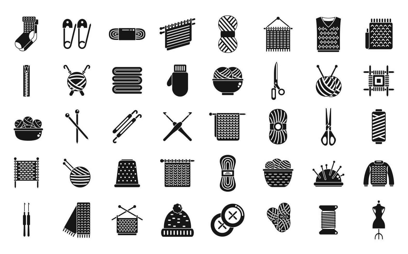 ícones de tricô definir vetor simples. fio de crochê
