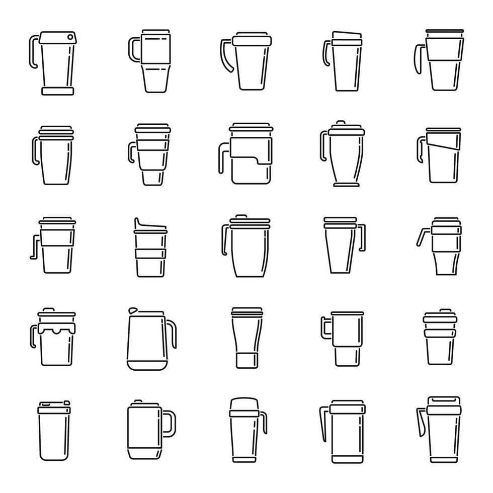 ícones de copo térmico definir vetor de contorno. xícara de café