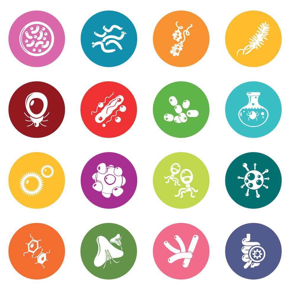 ícones de bactérias de vírus definir vetor de círculos coloridos