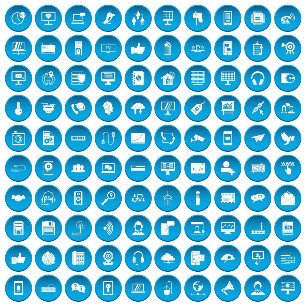 100 ícones de comunicação definidos em azul vetor