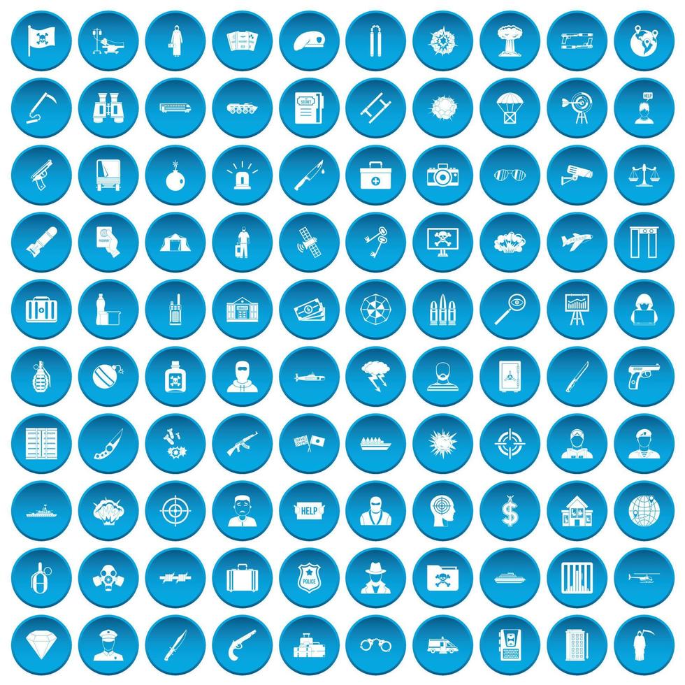 100 ícones antiterrorismo definidos em azul vetor