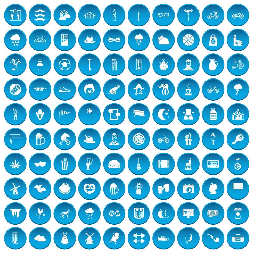 100 ícones de bicicleta definidos em azul vetor