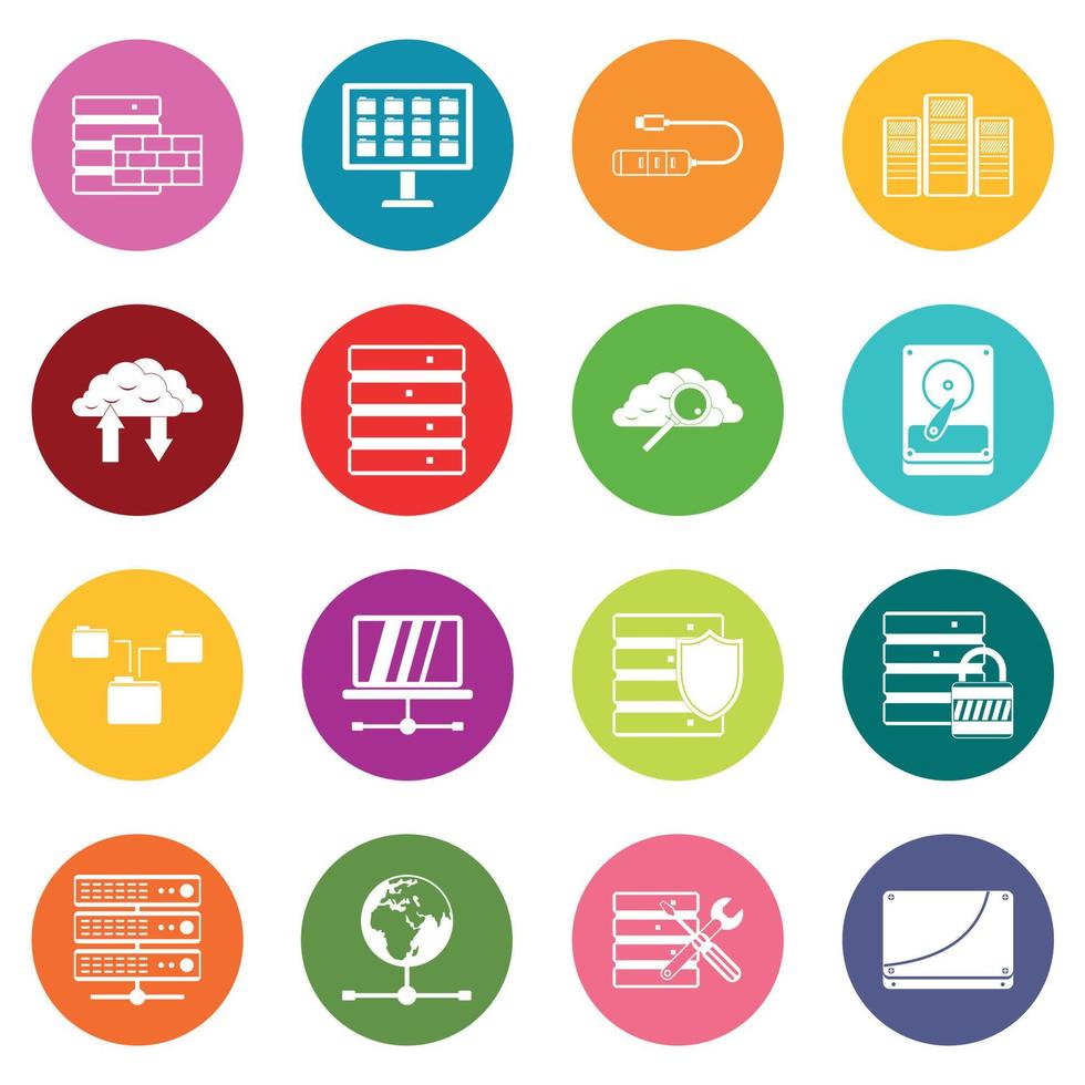 ícones de banco de dados conjunto de muitas cores vetor