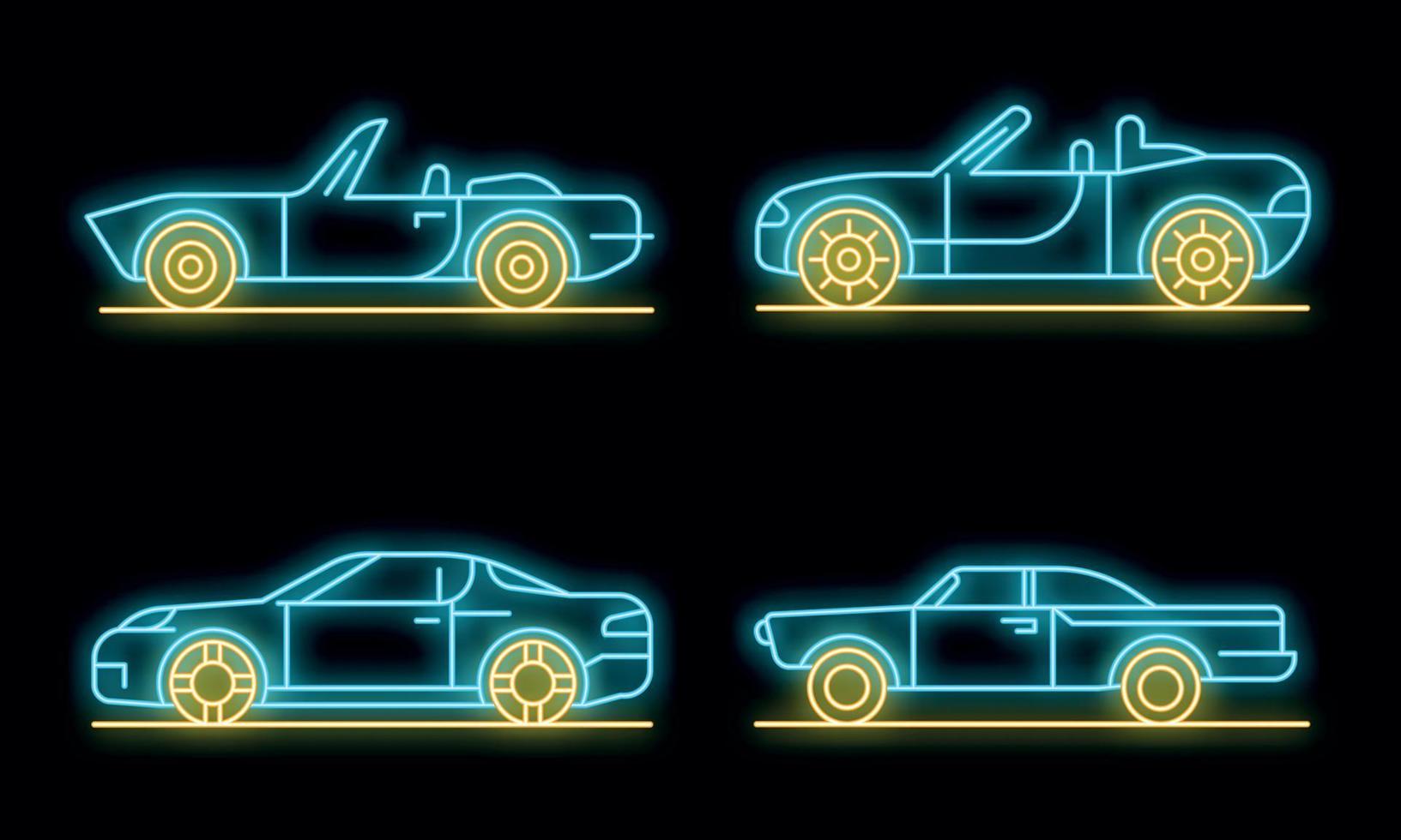 conjunto de ícones de carro conversível vetor neon