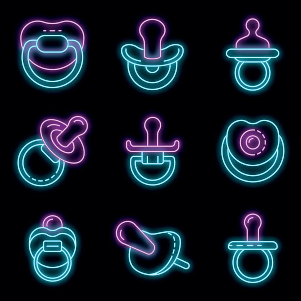 conjunto de ícones de chupeta neon vector