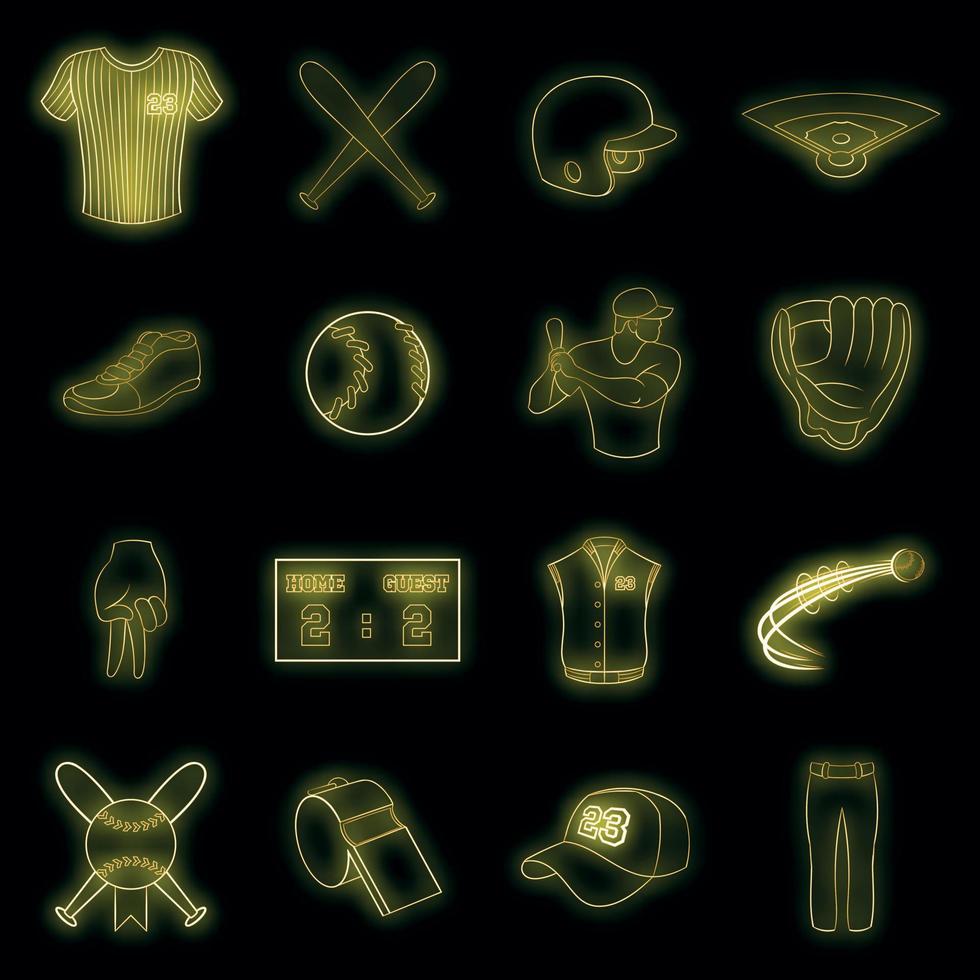 conjunto de ícones de beisebol vetor neon