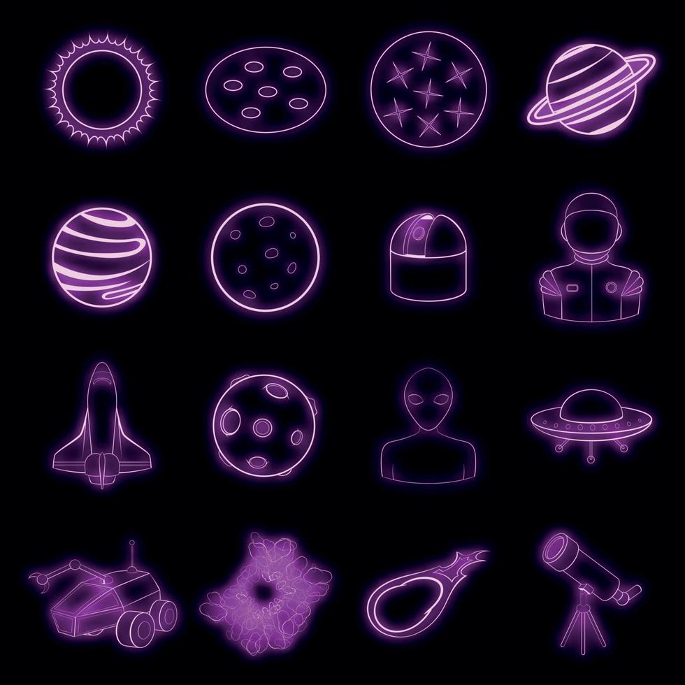 ícones do espaço definir vetor neon