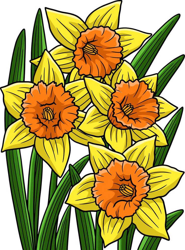 clipart colorido de desenho de flor de narciso vetor