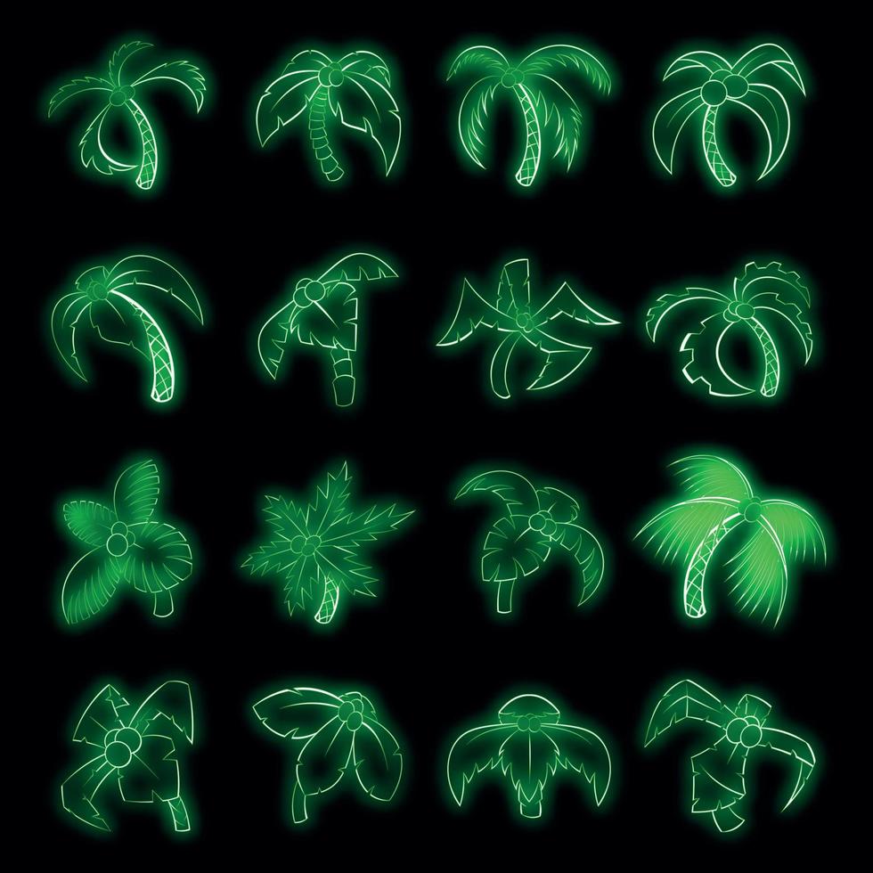 conjunto de ícones de palmeiras vetor neon