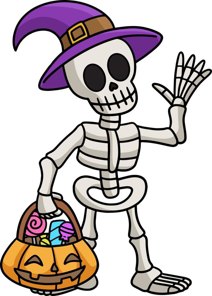 clipart colorido dos desenhos animados de halloween de esqueleto vetor