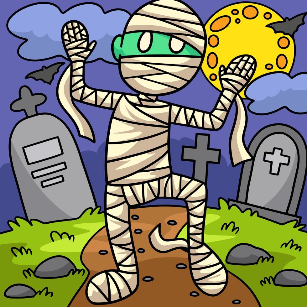 ilustração de desenhos animados coloridos de halloween de múmia vetor