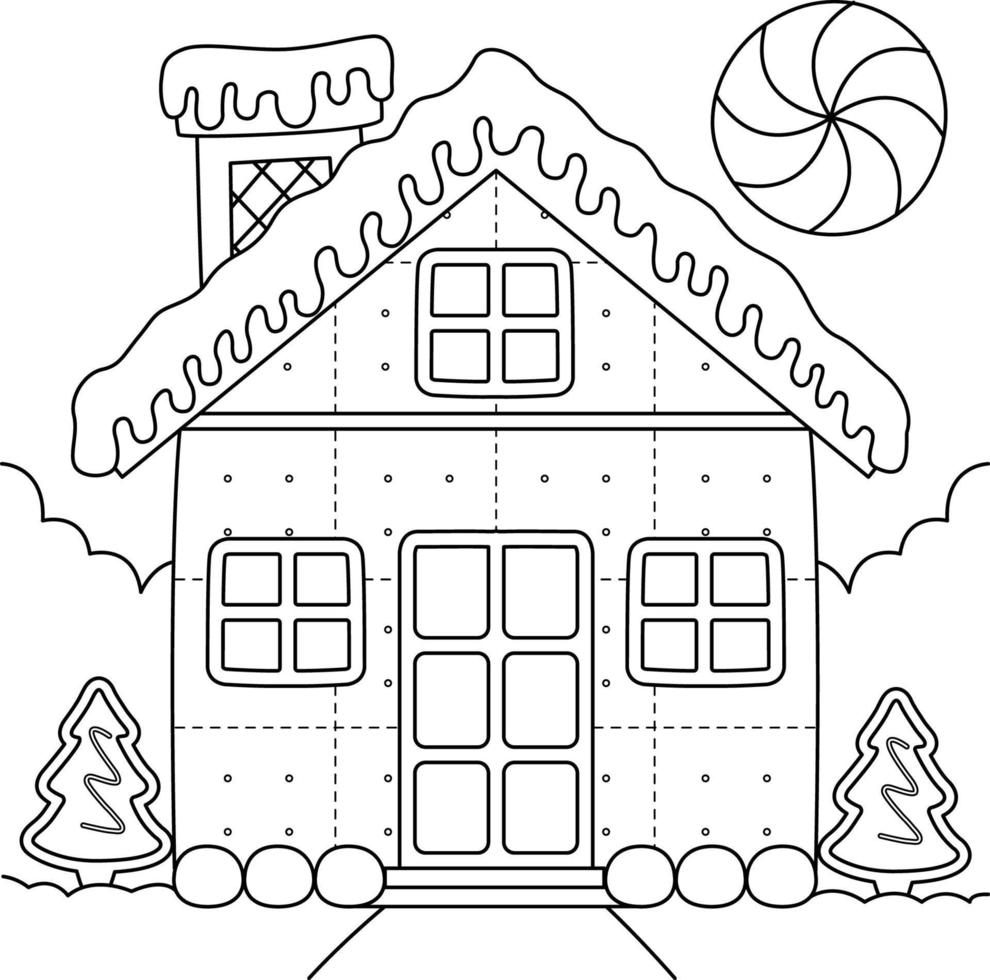 página de colorir de casa de gengibre de natal para crianças vetor