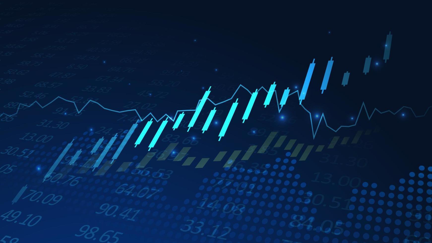 gráfico de gráfico de vara de vela de negócios de negociação de investimento do mercado de ações sobre fundo azul. ponto de alta, tendência de alta do gráfico. desenho vetorial de economia vetor