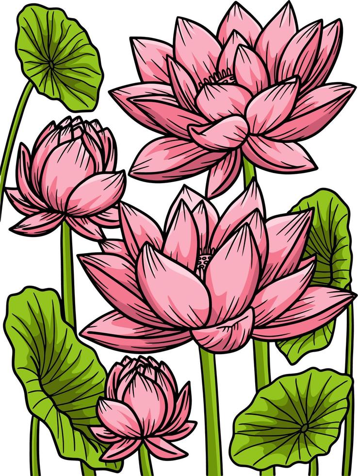 ilustração de clipart colorida de desenho de flor de lótus vetor