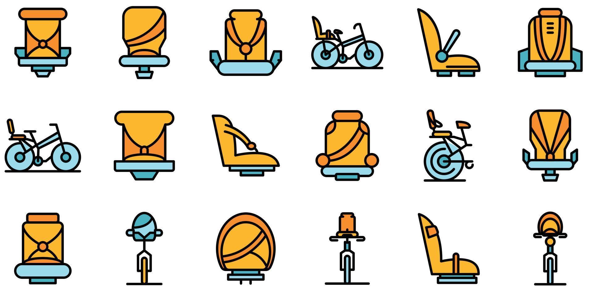 conjunto de ícones de bicicleta de assento infantil vetor plano