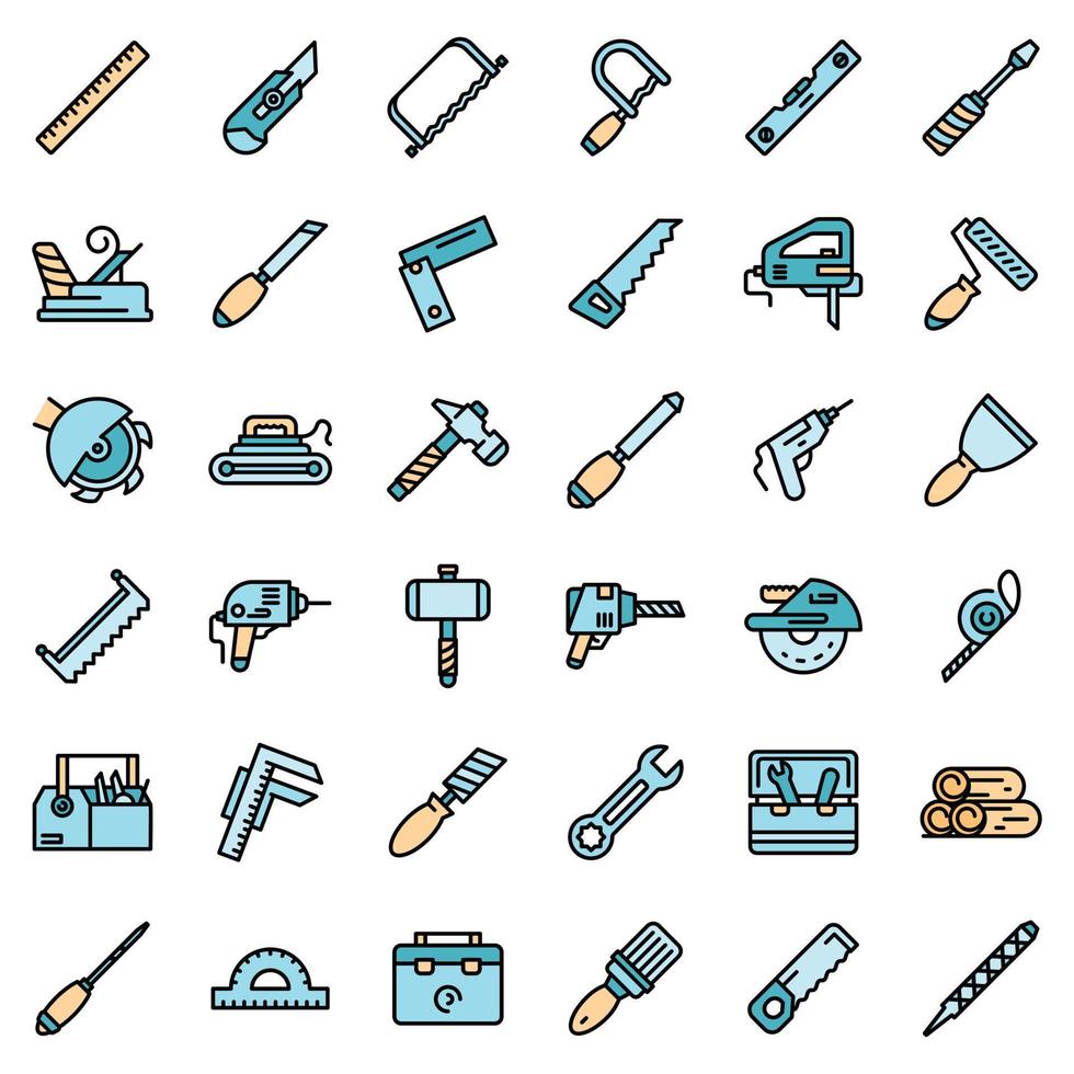 conjunto de ícones de ferramentas de carpinteiro plano de vetor