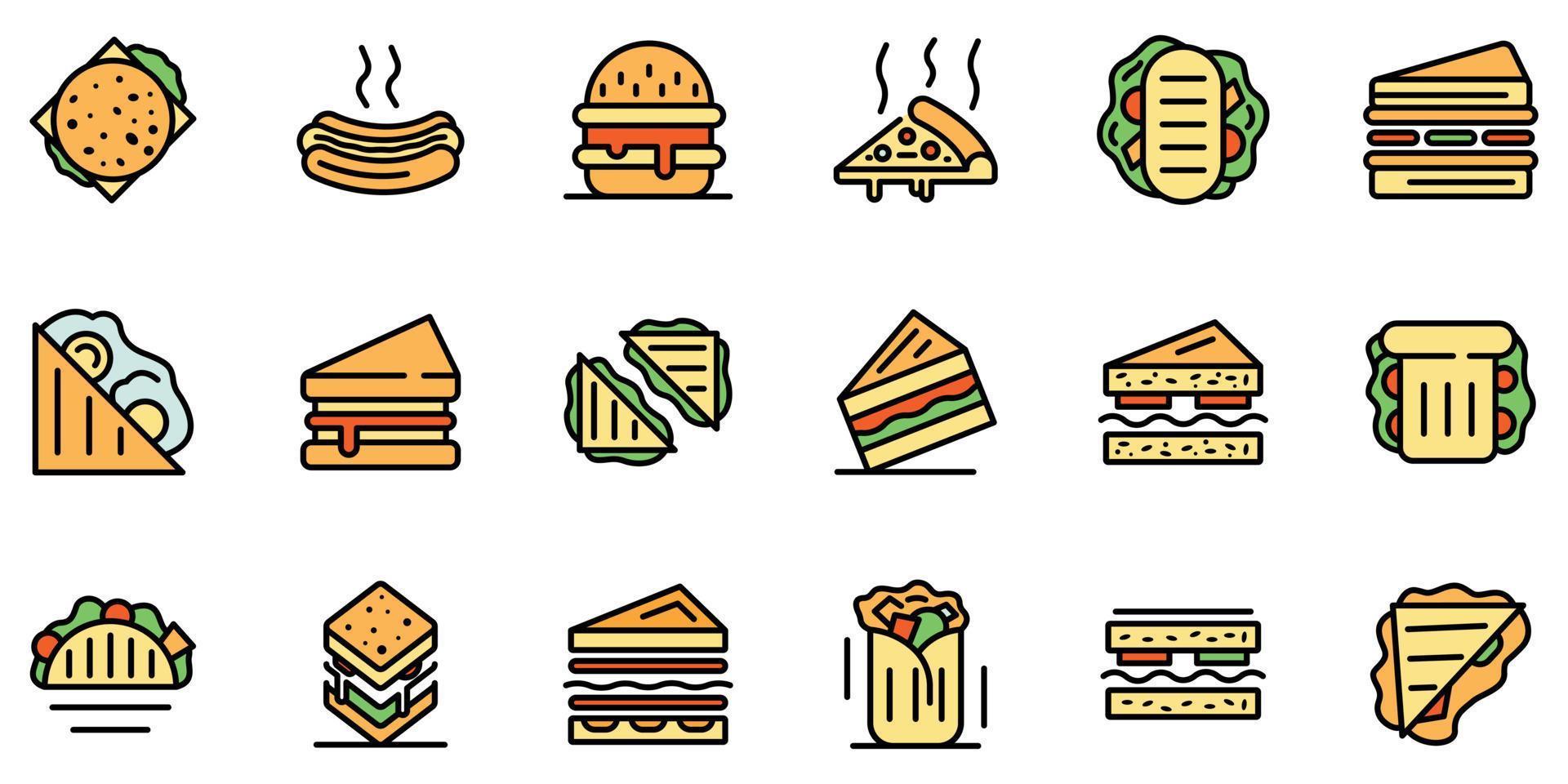 conjunto de ícones de barra de sanduíches vetor plana