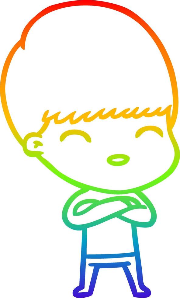 desenho de linha de gradiente de arco-íris menino de desenho animado feliz vetor