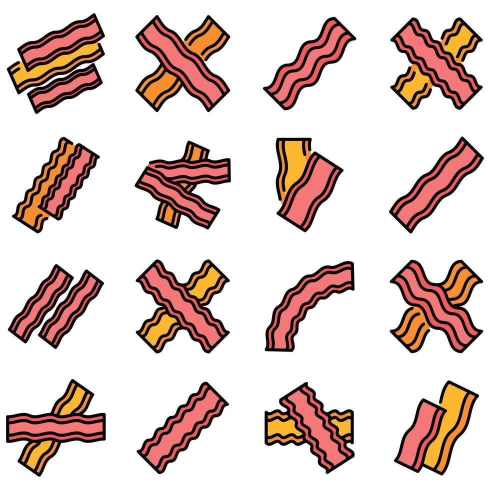 conjunto de ícones de bacon plano de vetor