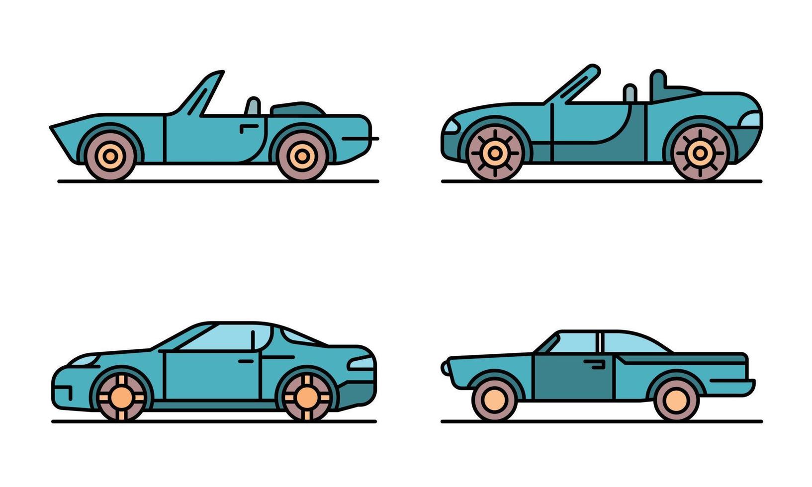 conjunto de ícones de carro conversível plano de vetor