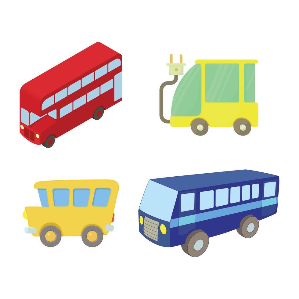 conjunto de ícones de ônibus, estilo cartoon vetor