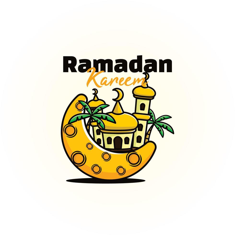 fofo ramadan kareem com ilustração de arte de mesquita e lua vetor