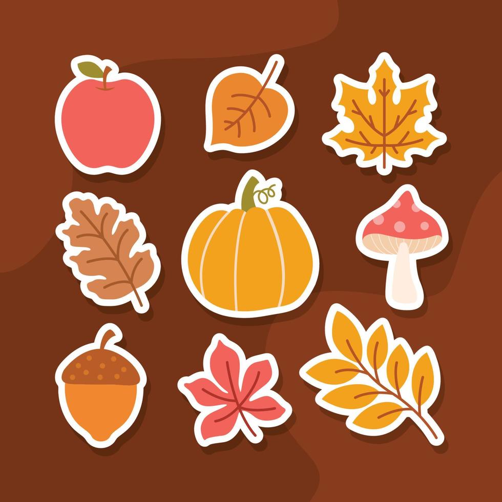 coleção de adesivos de doodle plano floral e de frutas de outono vetor