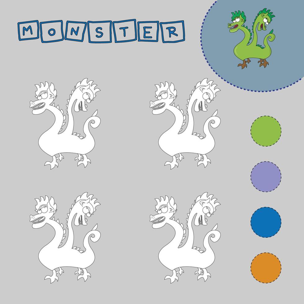 livro para colorir de monstros coloridos. jogos criativos educativos para crianças pré-escolares vetor